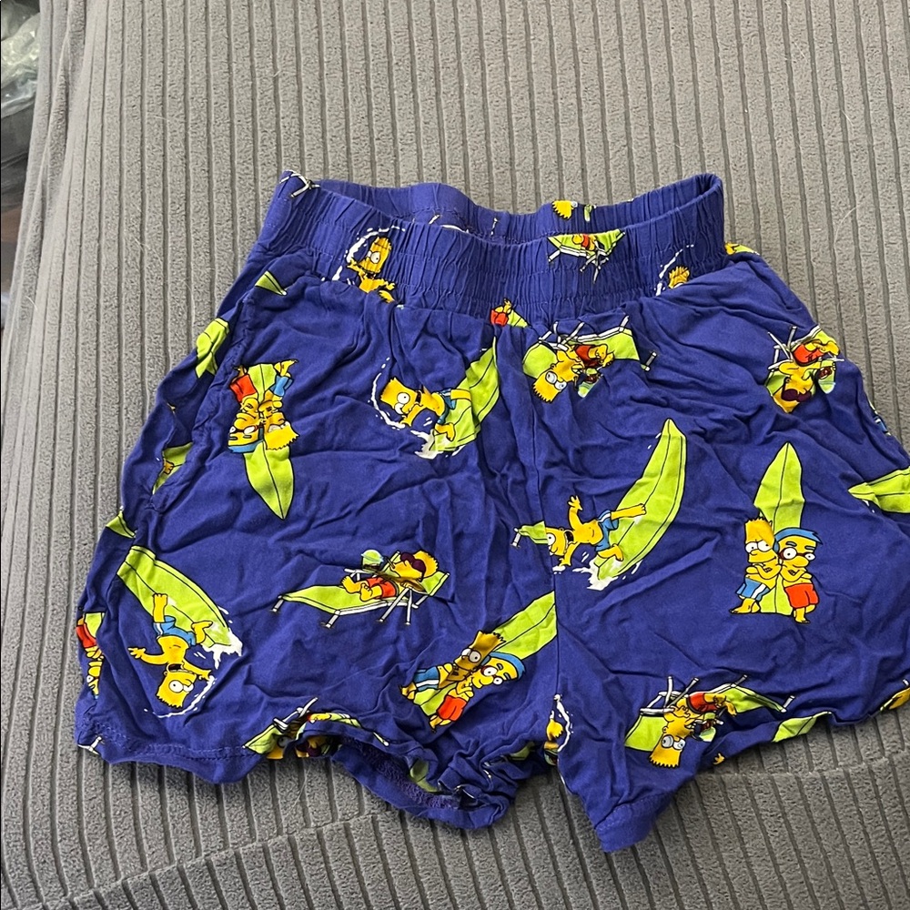 Blue Cartoon Print Women's Sleep Shorts